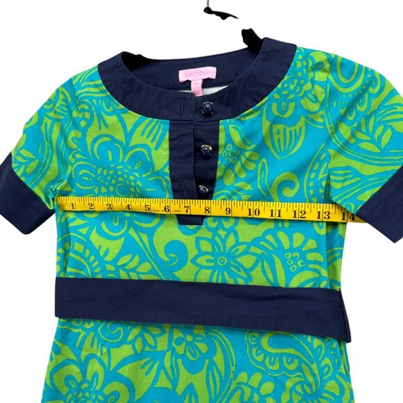 Lilly Pulitzer Belted Dress Girls Navy Green Floral Paisley Short Sleeve Size 8 - Picture 10 of 13